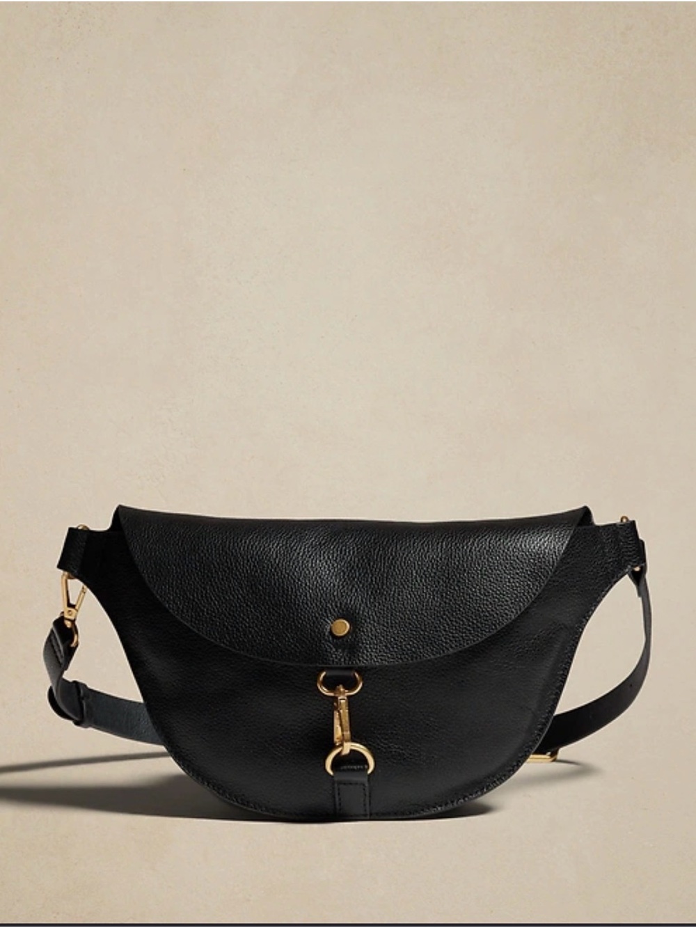 Banana Republic Black Leather Crossbody Belt Bag with Gold Hardware